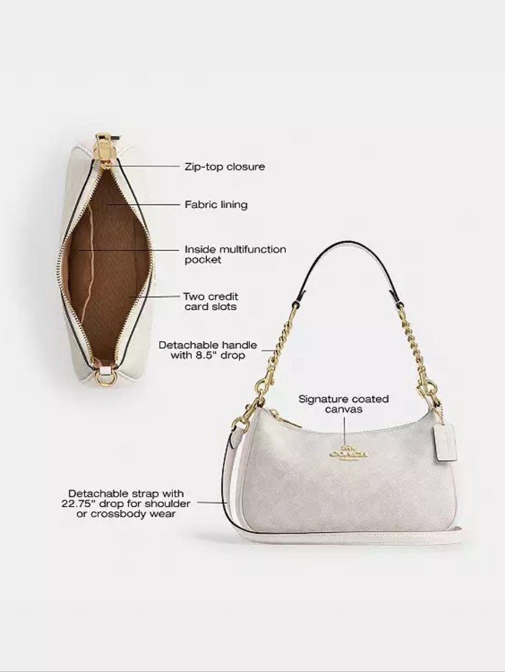 Coach Teri Shoulder Bag in Signature Canvas White Chalk Crossbody NWT - Picture 10 of 15